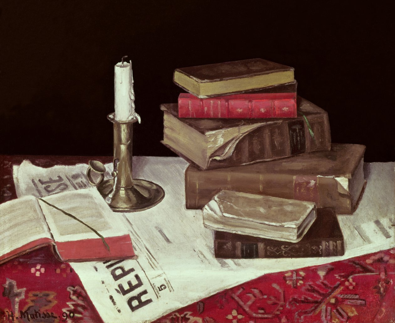 Stillleben mit Büchern und Kerze von Henri Matisse