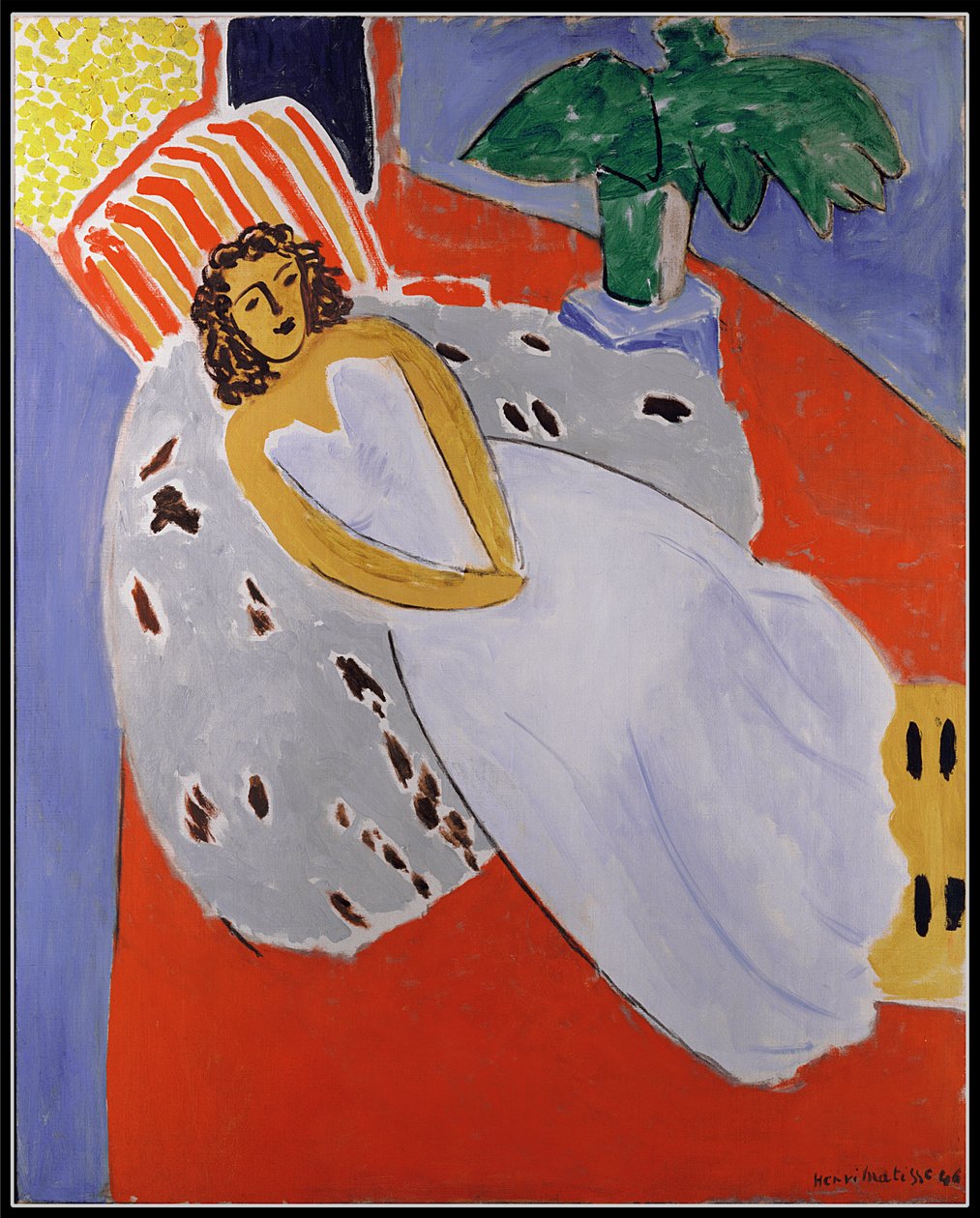Junge Frau in Weiß, roter Hintergrund von Henri Matisse