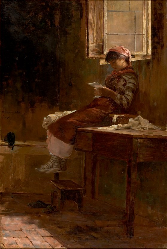 Innenszene mit einem lesenden Mädchen von Henrique Bernardelli