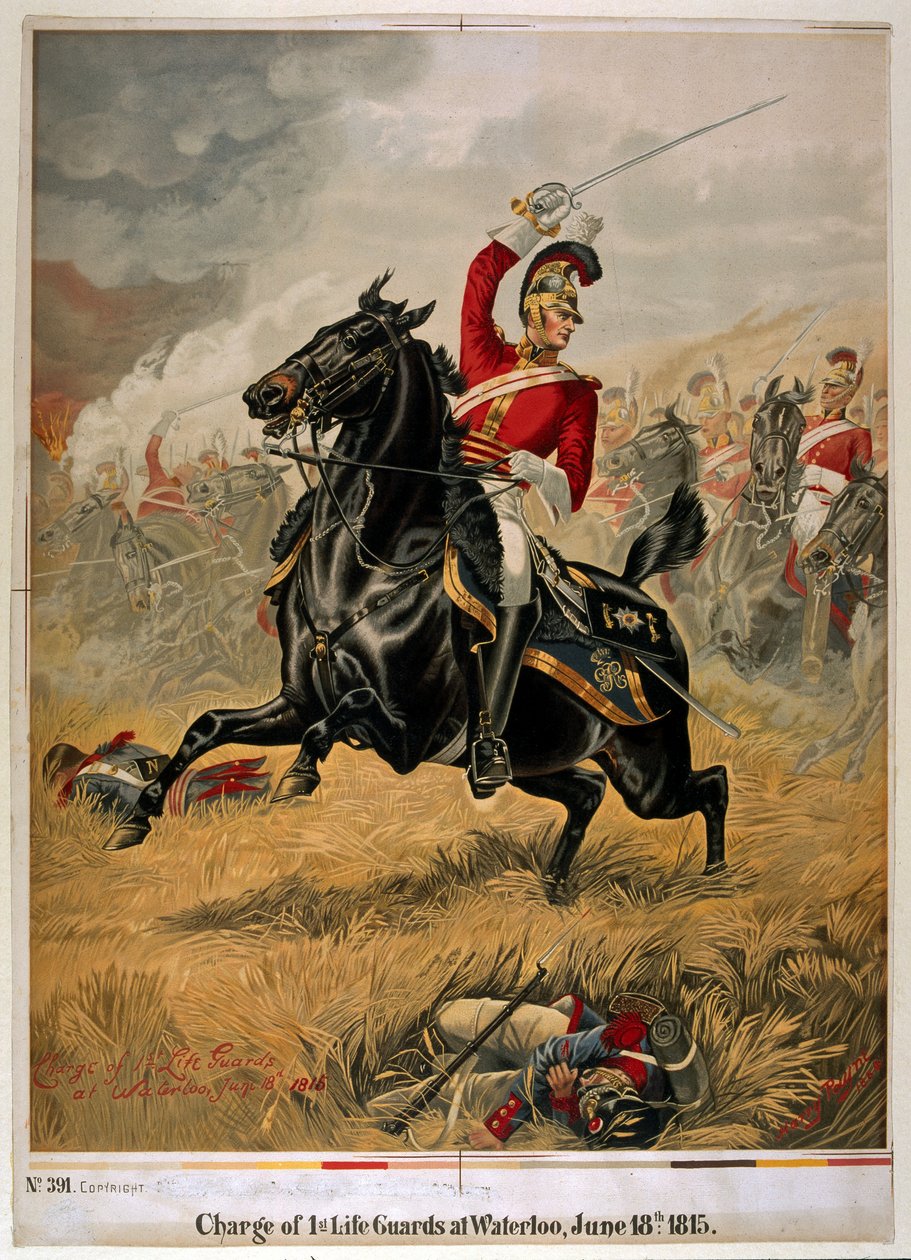 Angriff der 1. Life Guards bei Waterloo, 18. Juni 1815, ca. 1890 von Henry A. Payne