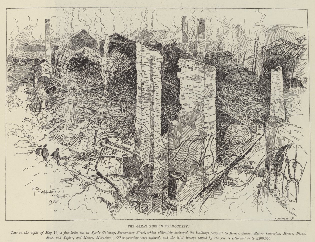 Das große Feuer in Bermondsey von Henry Charles Seppings Wright