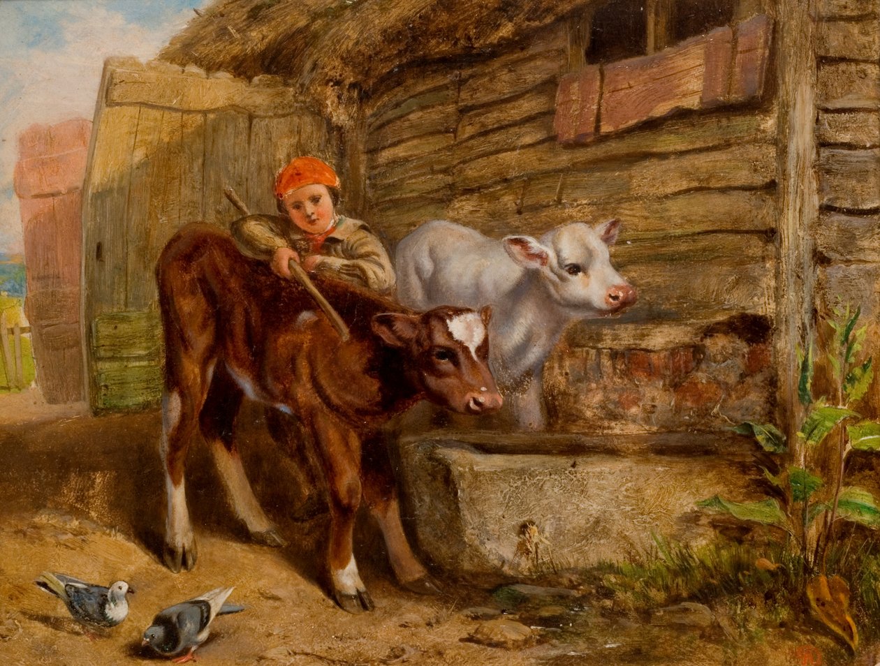 Junge mit Kälbern und Trog von Henry Dawson