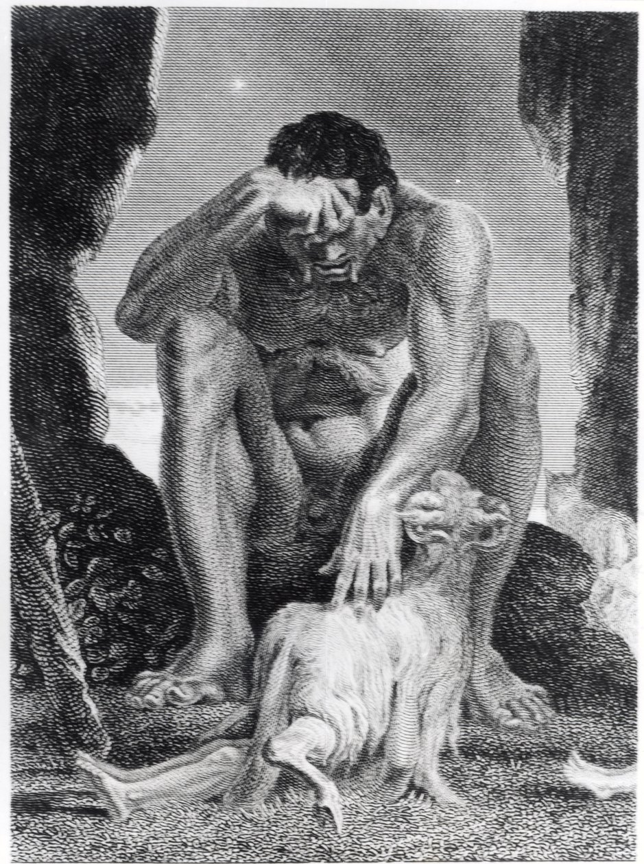 Odysseus entkommt dem Zyklopen Polyphem, graviert von I.G. Walker, 1808 von Johann Heinrich Füssli