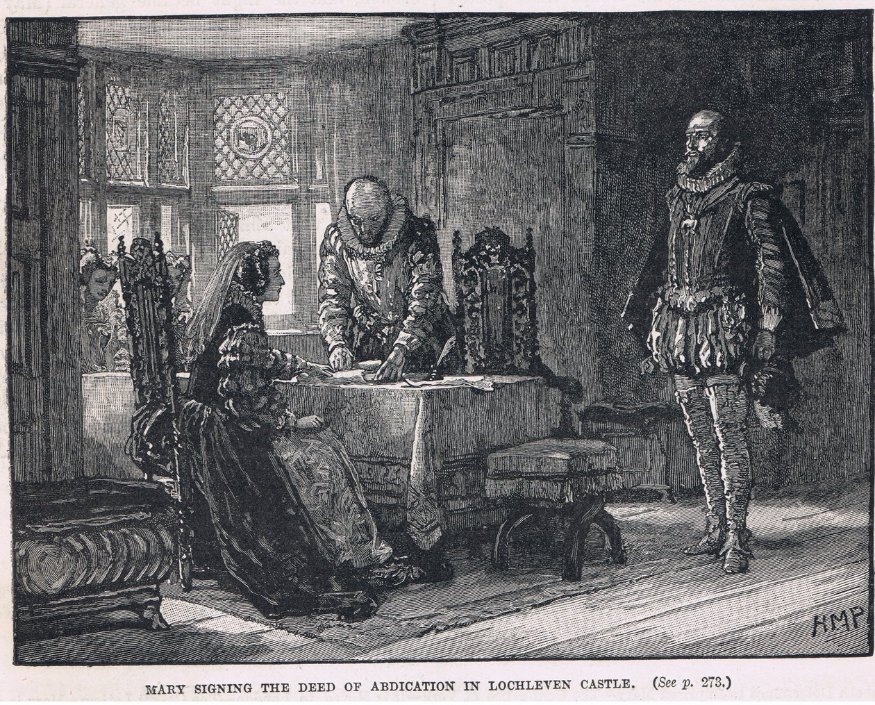 Maria unterzeichnet die Abdankungsurkunde in Lochleven Castle 1568 von Henry Marriott Paget