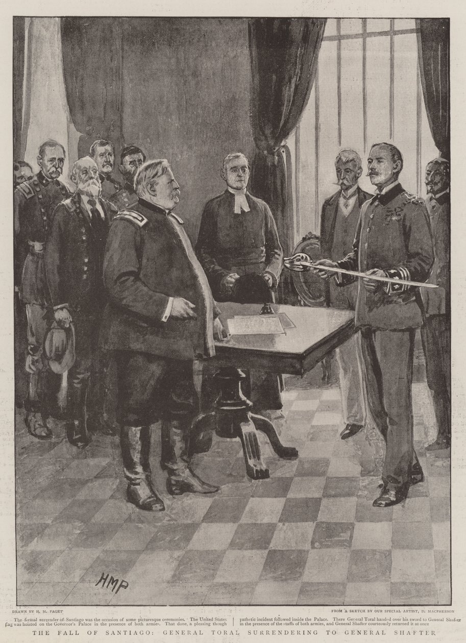 Der Fall von Santiago, General Toral kapituliert vor General Shafter von Henry Marriott Paget