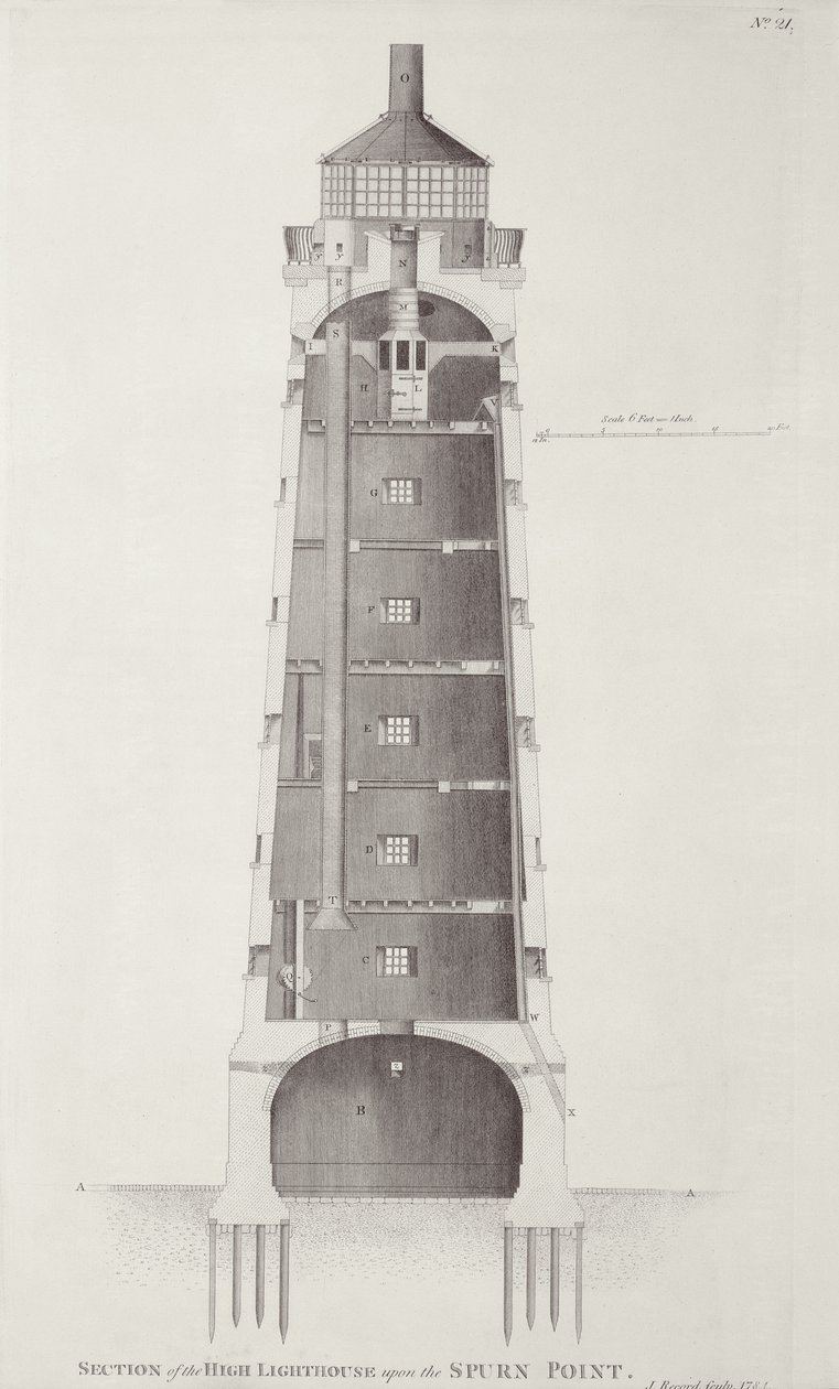 Edystone-Leuchtturm, graviert von John Record, 1781 von Henry Winstanley