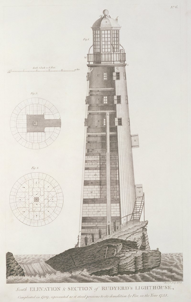 Edystone-Leuchtturm, graviert von John Record, 1784 von Henry Winstanley
