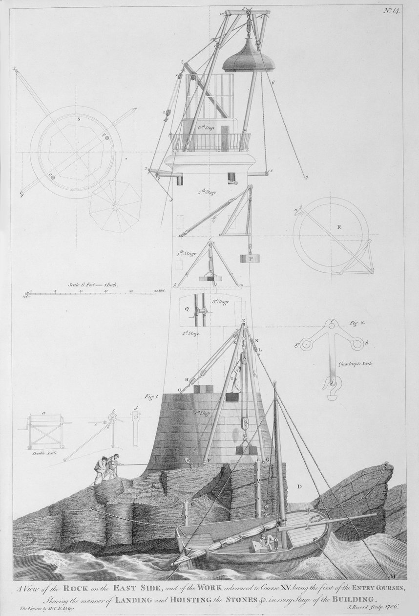 Edystone-Leuchtturm, graviert von John Record, 1786 von Henry Winstanley