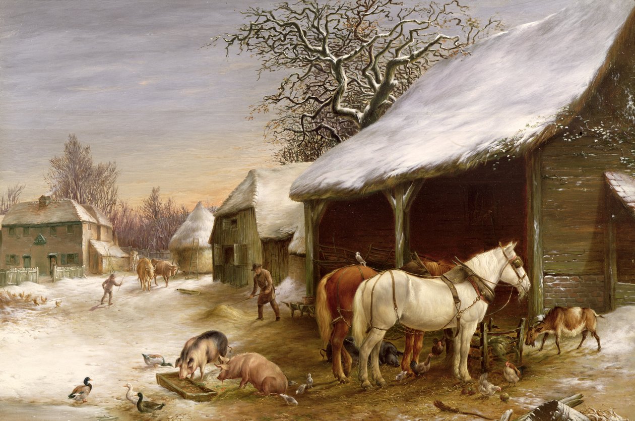 Bauernhof im Winter von Henry Woollett