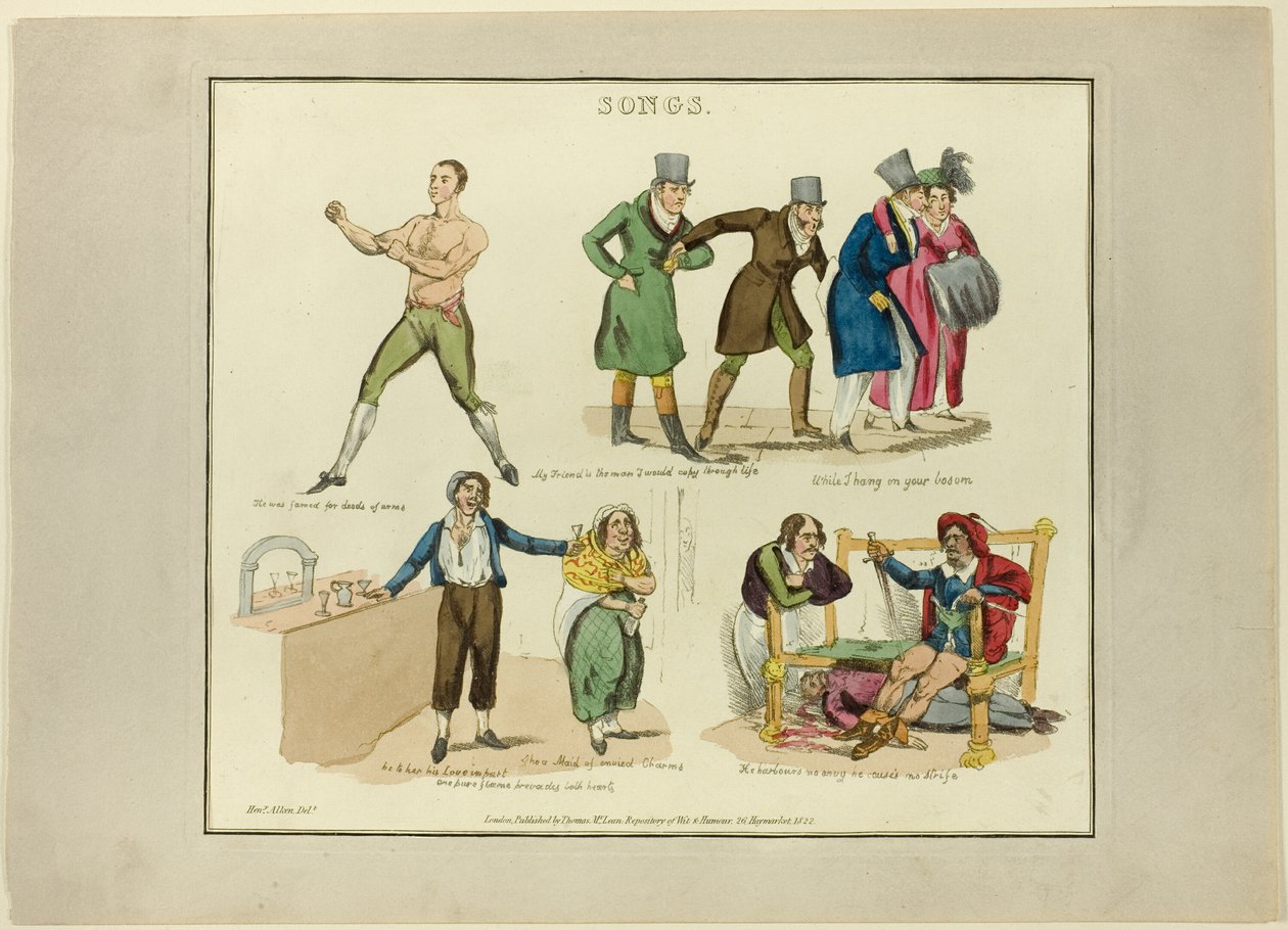 Platte aus Illustrationen zu beliebten Liedern von Henry Alken