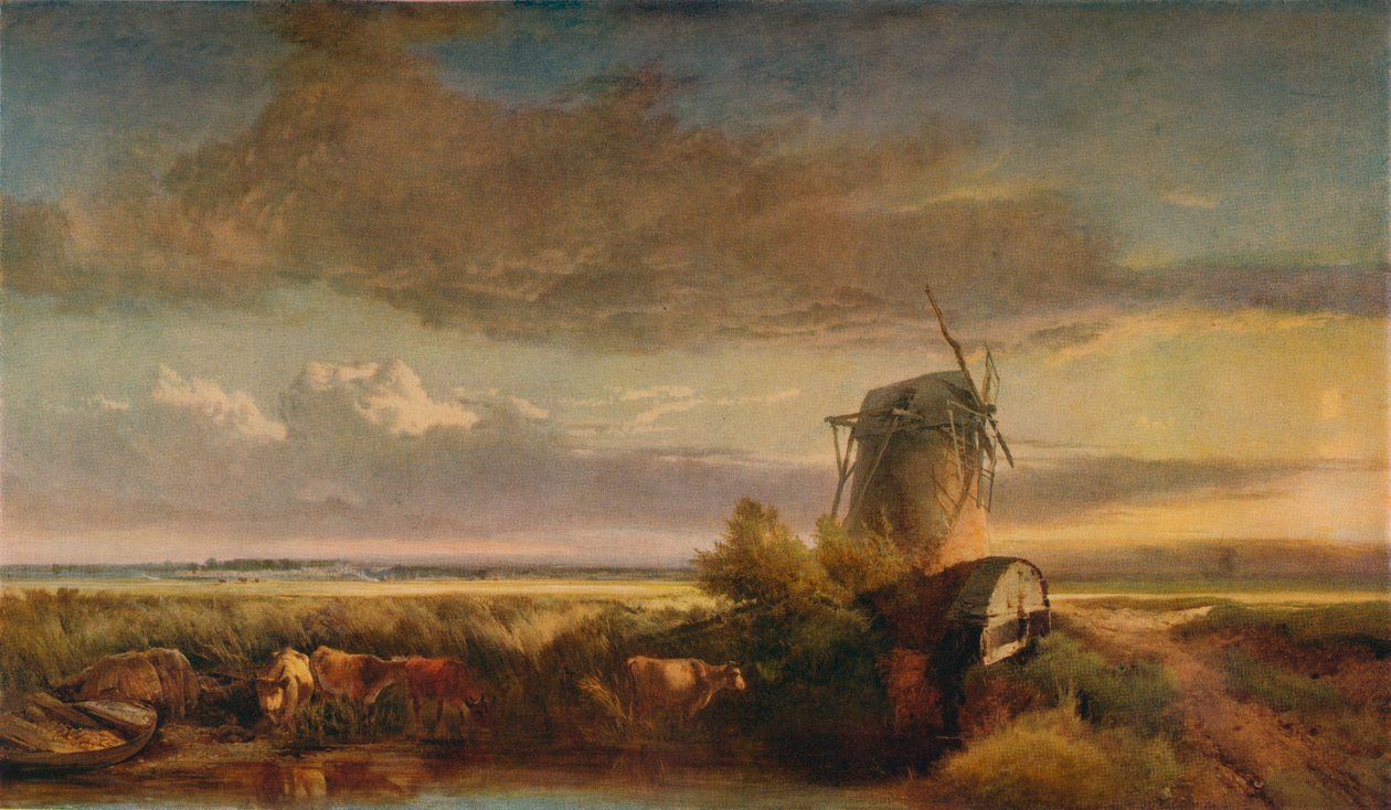 Mühlen in den Fens, um 1853 von Henry Bright
