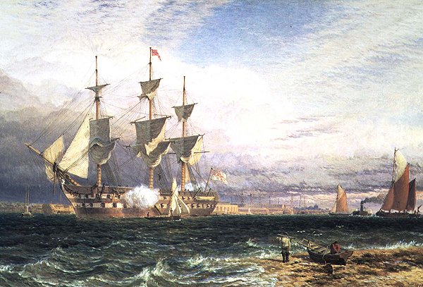 Sheerness, Insel Sheppey, Wachschiff salutiert von Henry Dawson