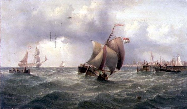 Eine niederländische Pinke an einem Steg von Henry Redmore