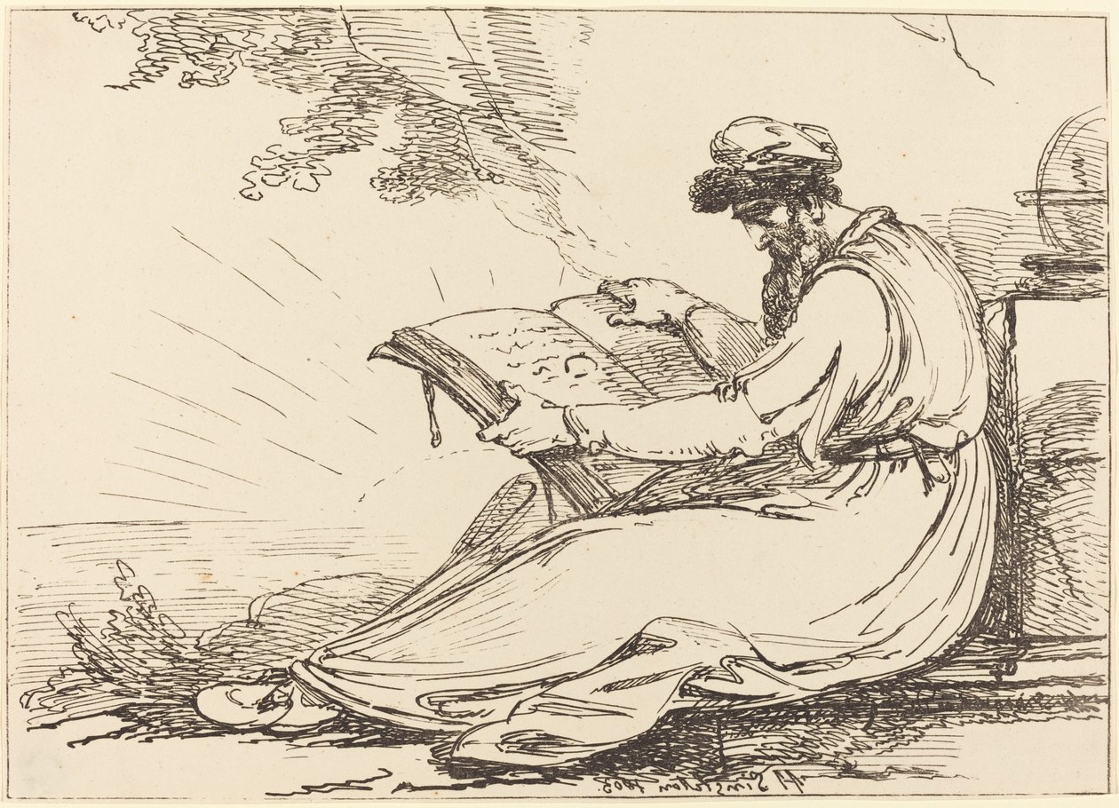 Orientale mit Bart, der ein Buch liest von Henry Singleton