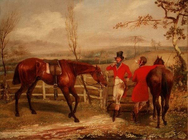 Herren rauchen an einem Zaun von Henry Thomas Alken
