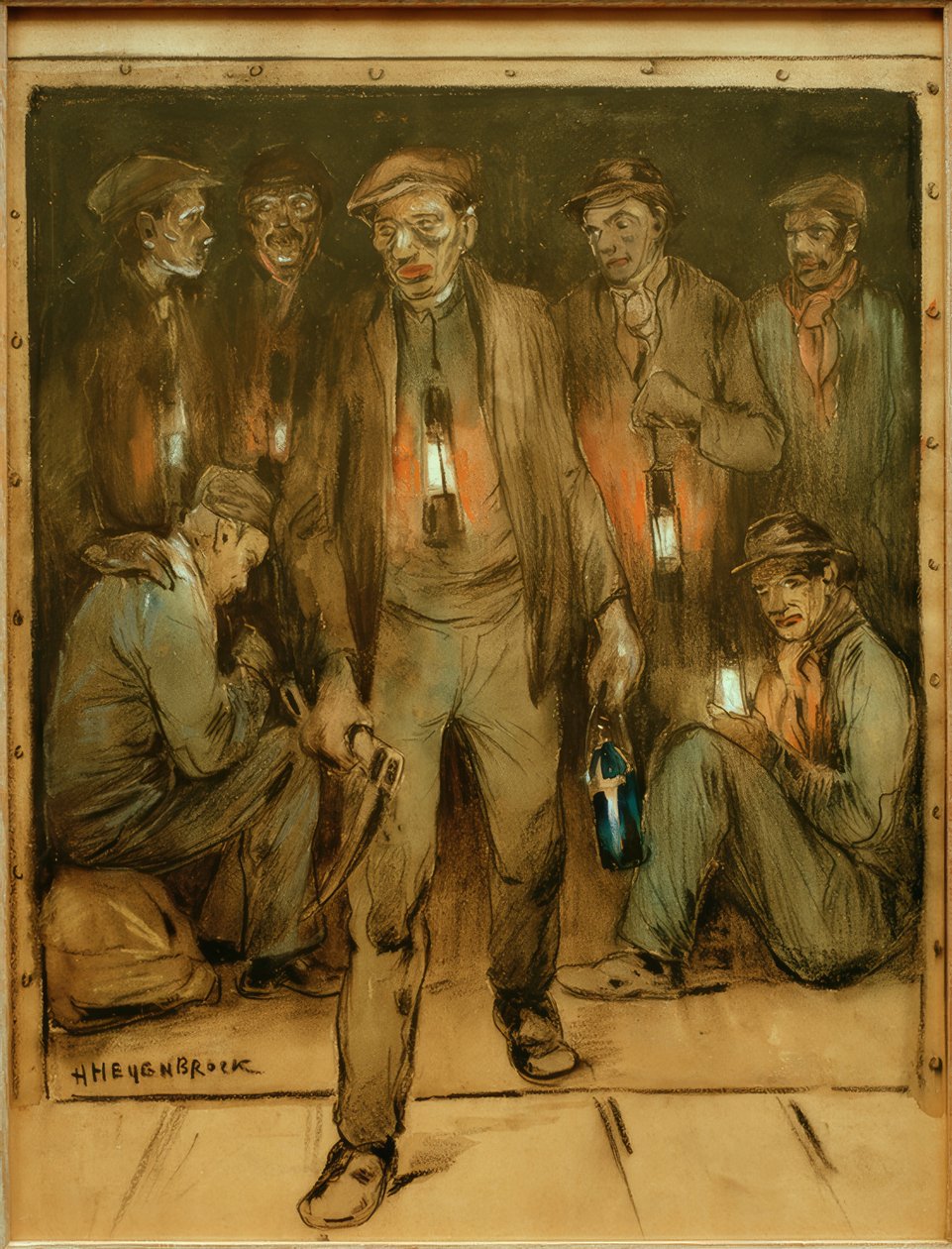 Bergleute bei der Einfahrt von Herman Heijenbrock