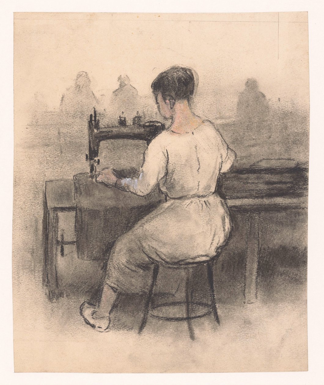 Frau an der Nähmaschine von Herman Heijenbrock