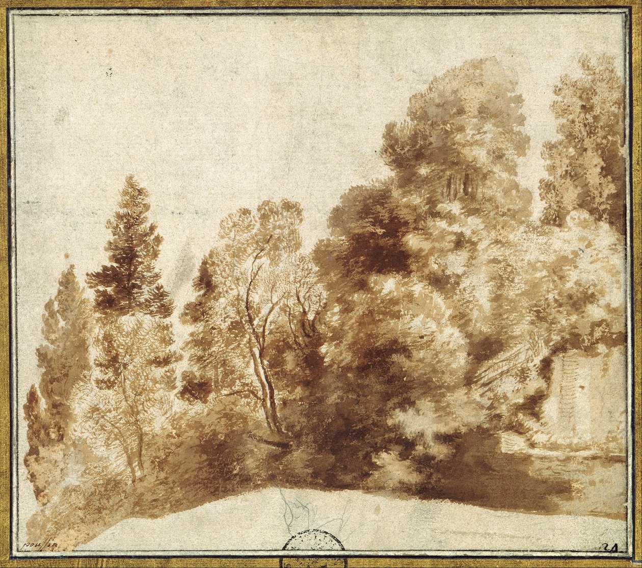 Gruppe von Bäumen an einer Mauer von Herman van Swanevelt