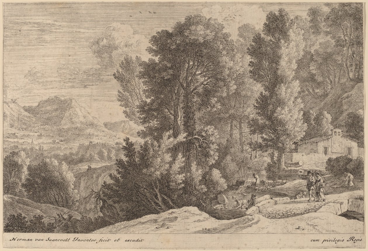 Landschaft mit Wäscherinnen von Herman van Swanevelt
