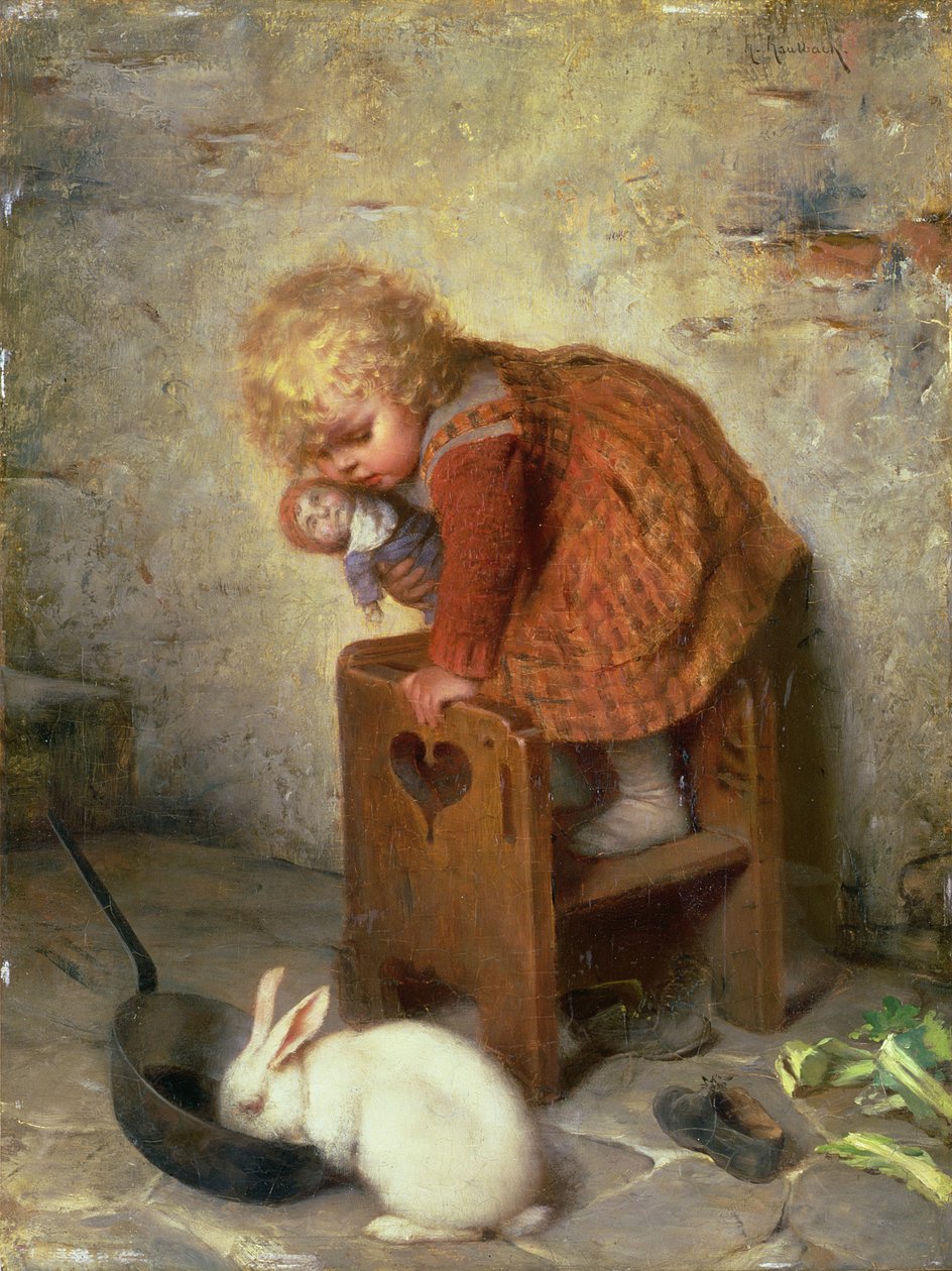 Kleines Mädchen mit einem Kaninchen von Hermann Kaulbach