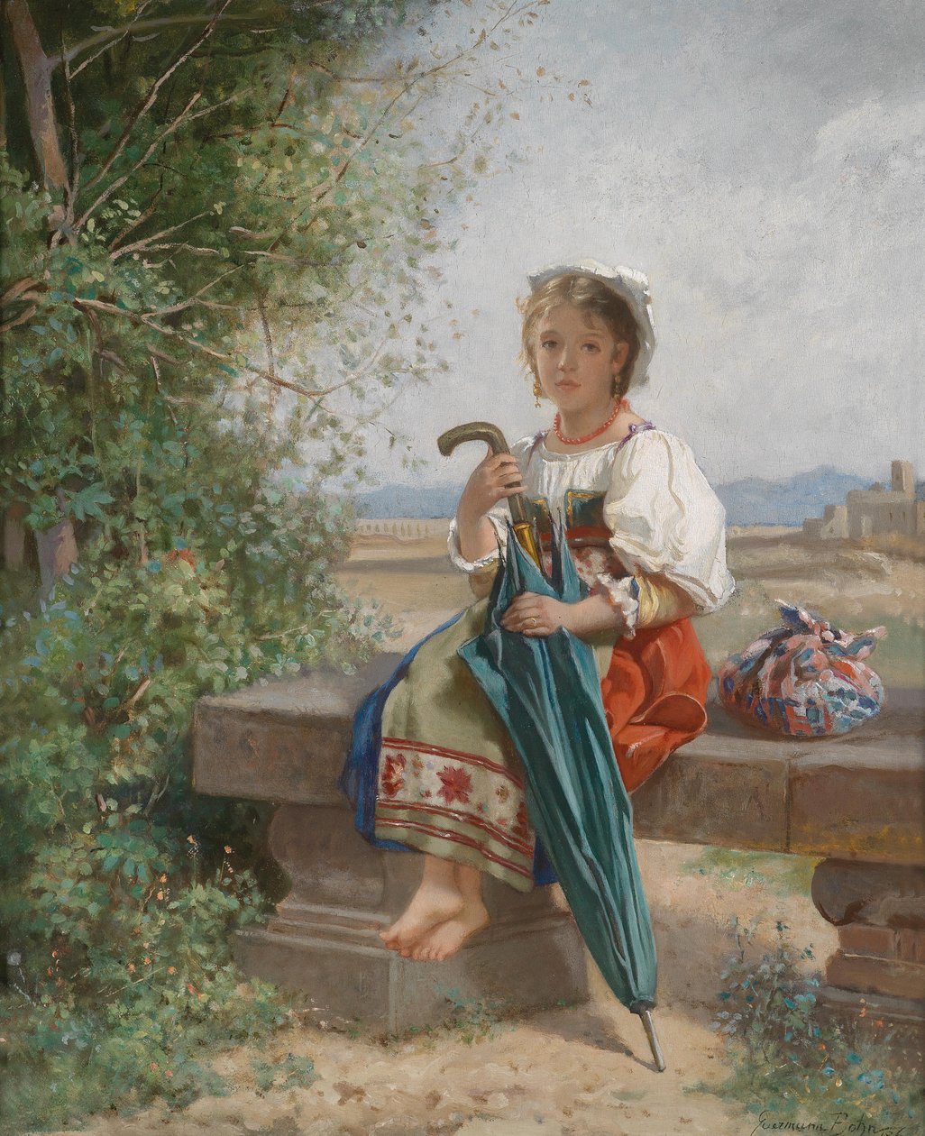 Römisches Mädchen auf der Rast in Campagnalandschaft von Hermann von Bohn