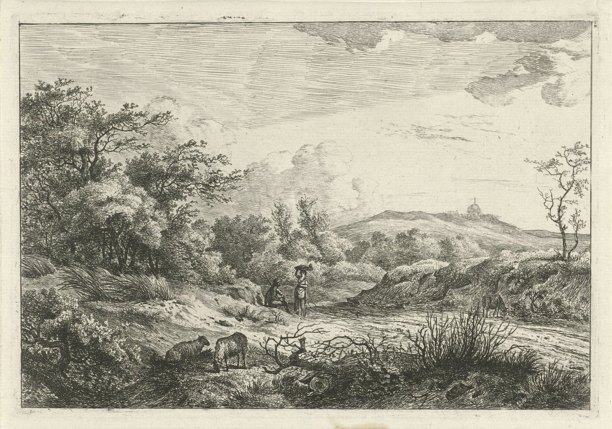 Landschaft mit Hirte und Frau von Hermanus Fock