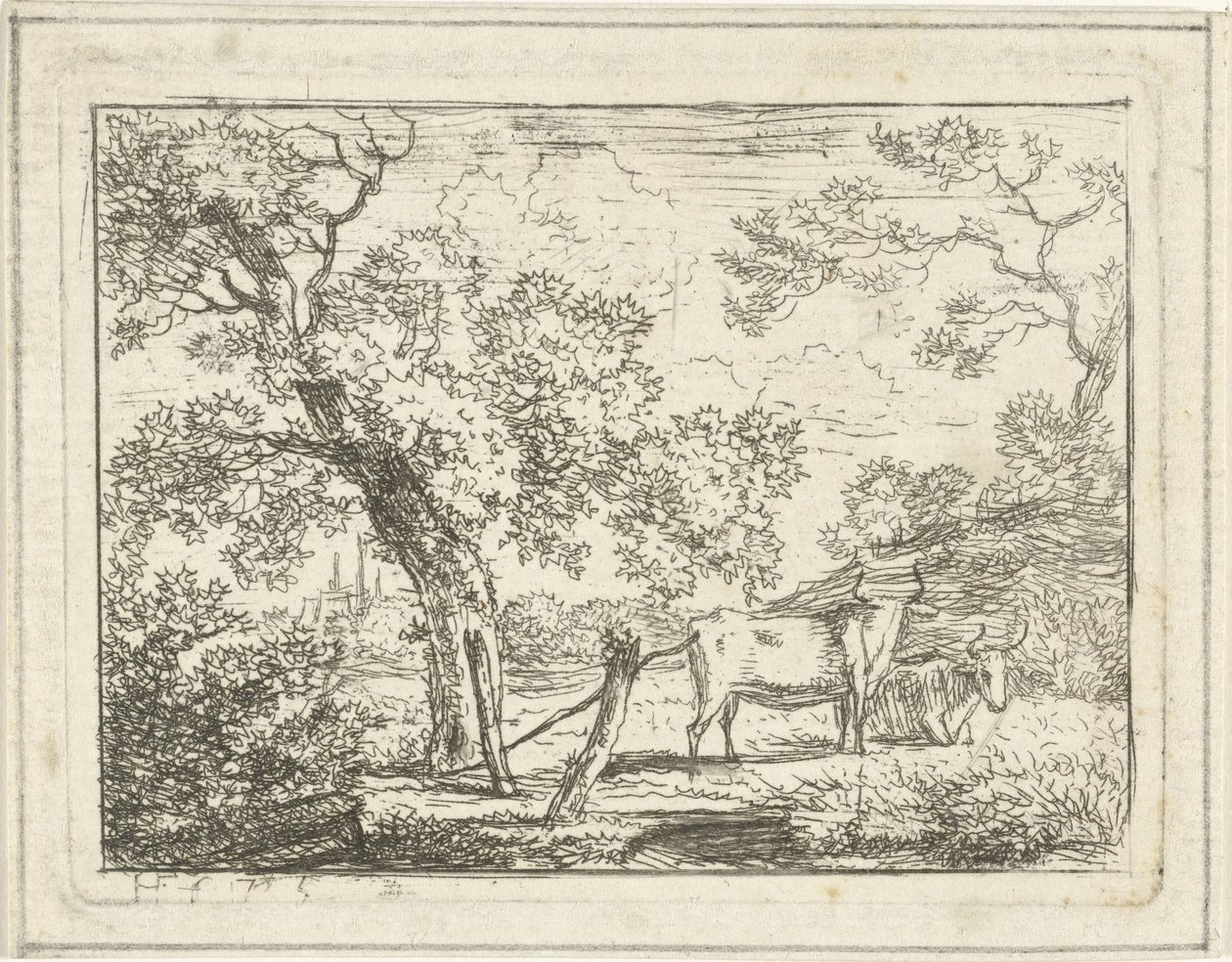 Landschaft mit zwei Kühen von Hermanus Fock