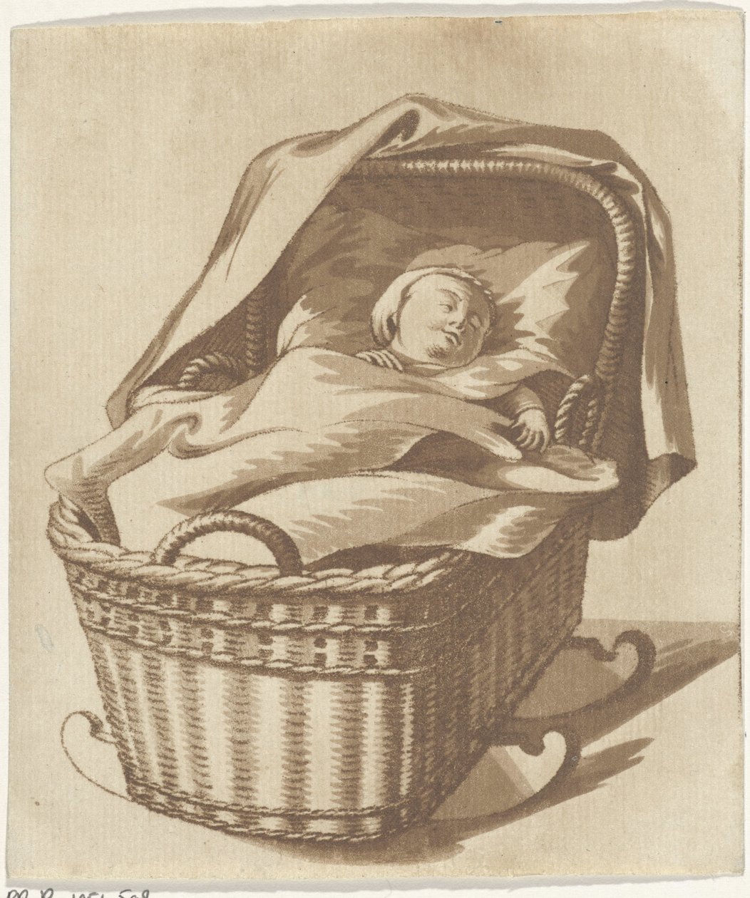 Schlafendes Baby in einer Wiege von Hermanus Numan
