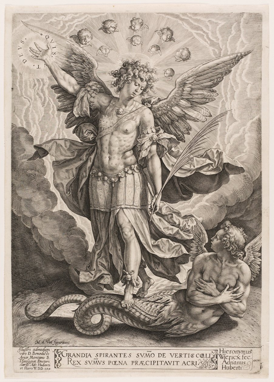 Der heilige Michael triumphiert über den Drachen von Hieronymous Wierix