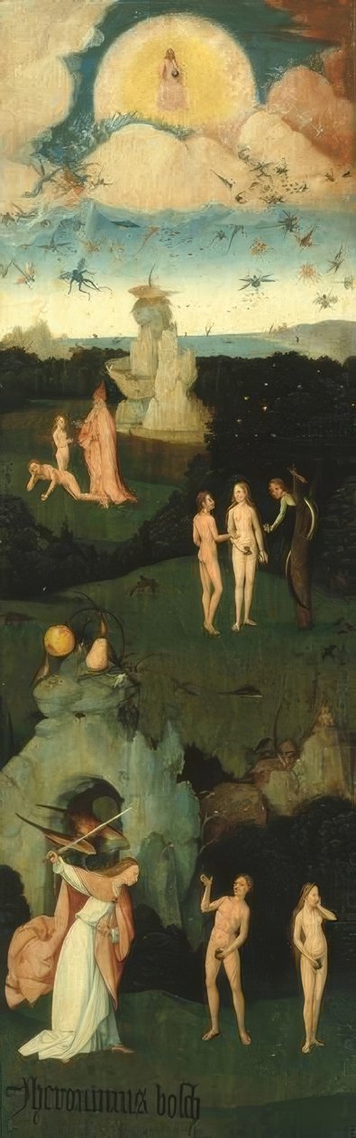 Engelsturz, Erschaffung Evas, Sündenfall, Vertreibung aus dem Paradies von Hieronymus Bosch