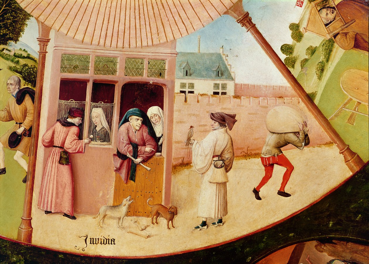 Neid, Detail aus der Tafel der sieben Todsünden und der vier letzten Dinge, ca. 1480 von Hieronymus Bosch