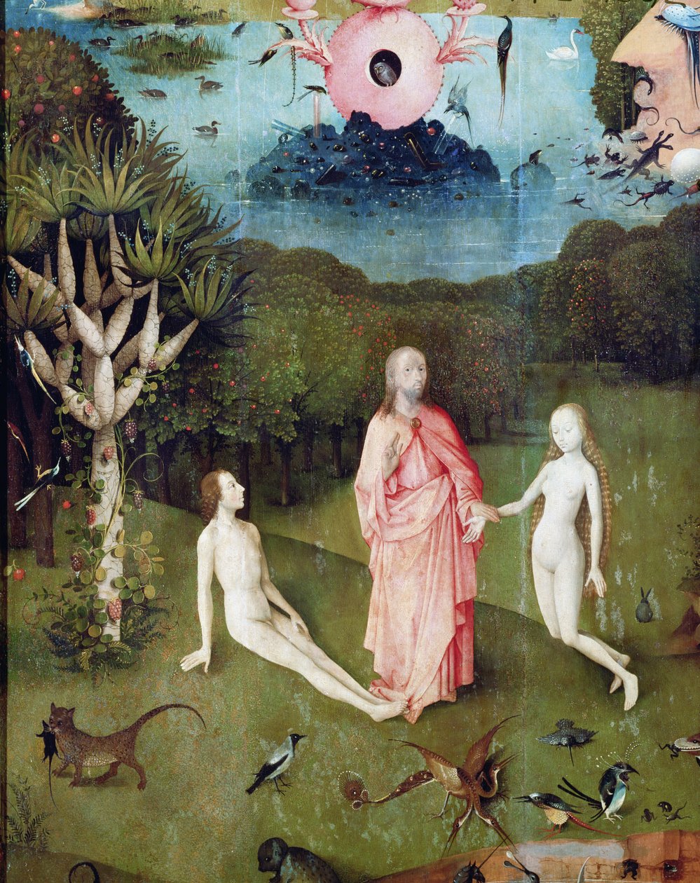 Der Garten der Lüste: Der Garten Eden, linke Flügel des Triptychons, ca. 1500 (Detail) von Hieronymus Bosch