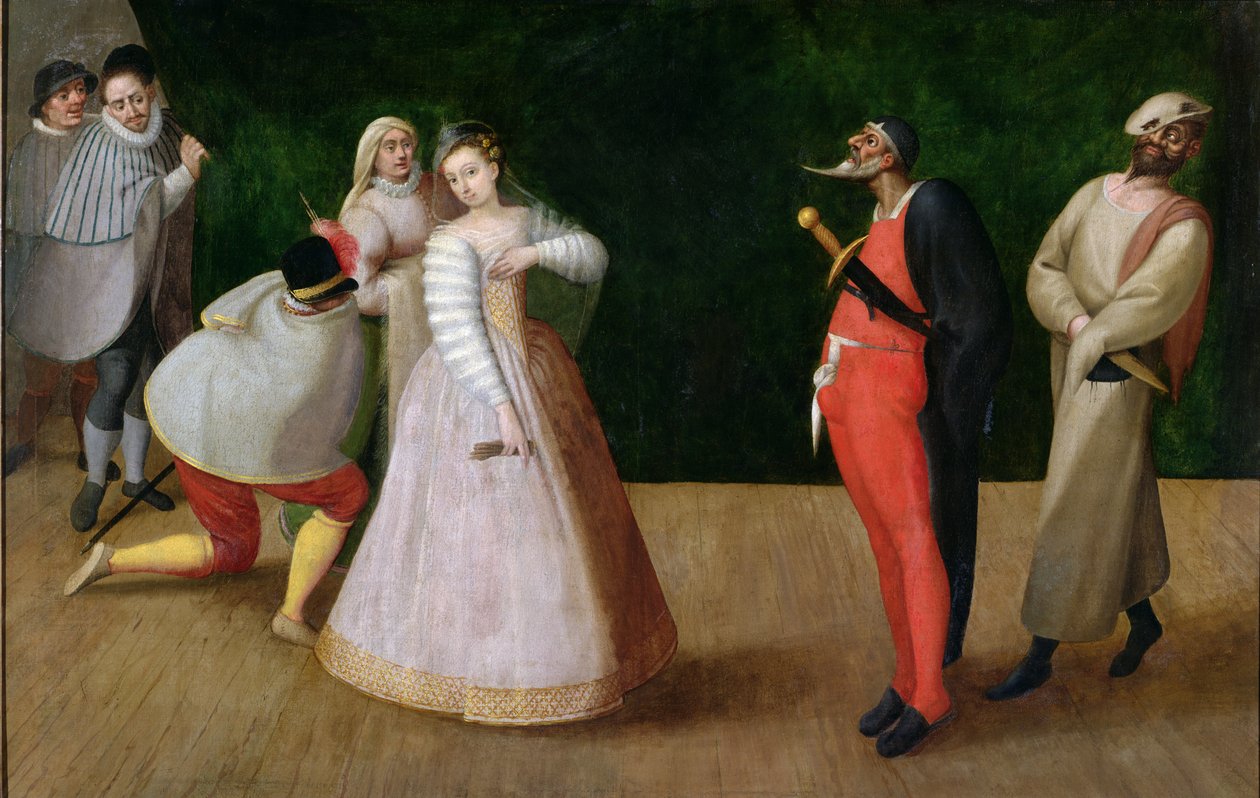 Die Compagnia dei Comici Gelosi mit Isabella Andreini (1562-1604) bei einer Aufführung in Paris von Hieronymus Francken