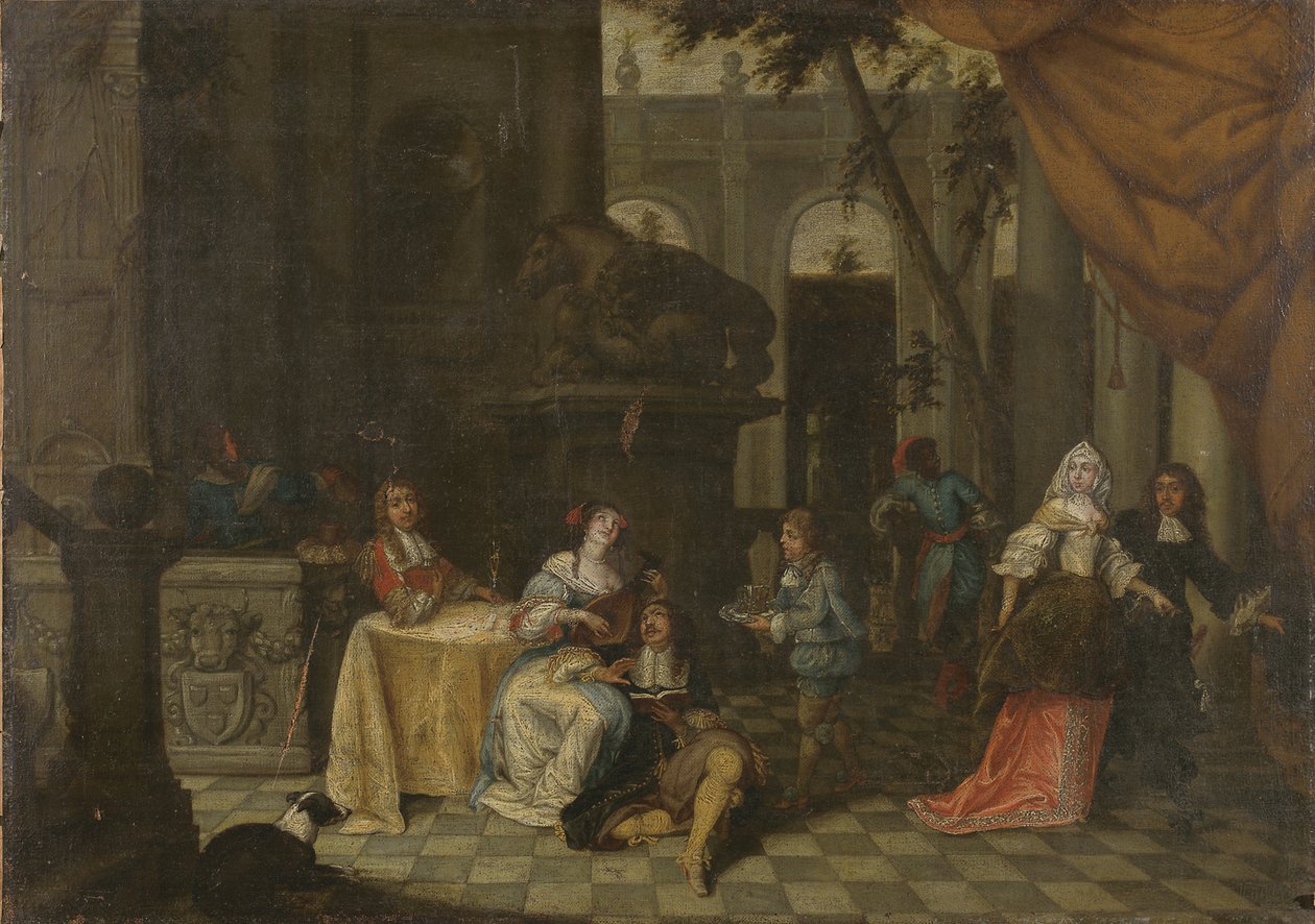 Elegante Gesellschaft auf einer Terrasse, 1669 von Hieronymus Janssens