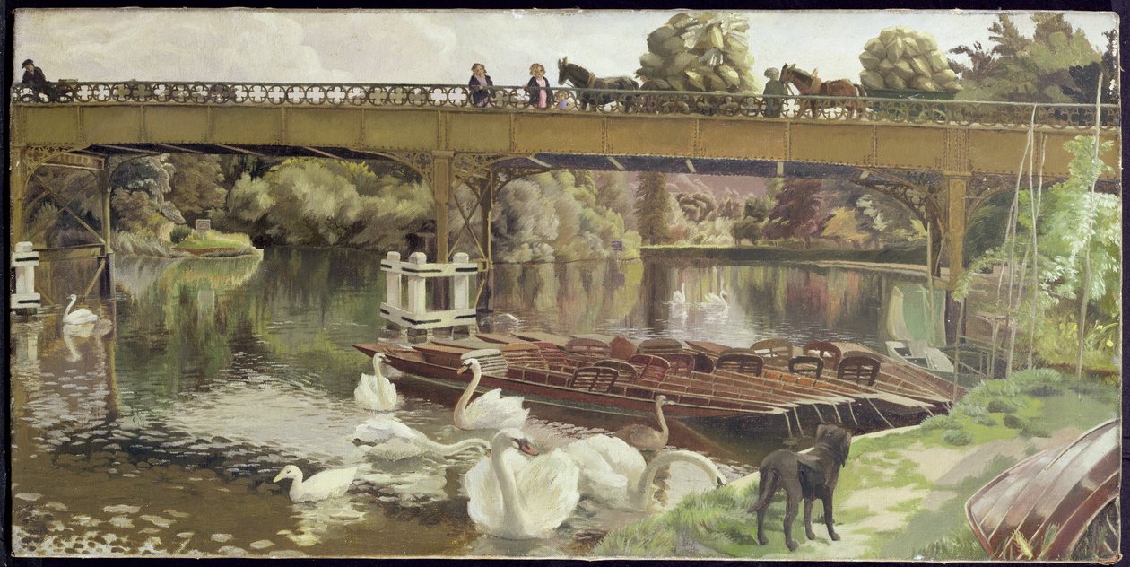 Schwäne, Cookham Bridge von Hilda Carline