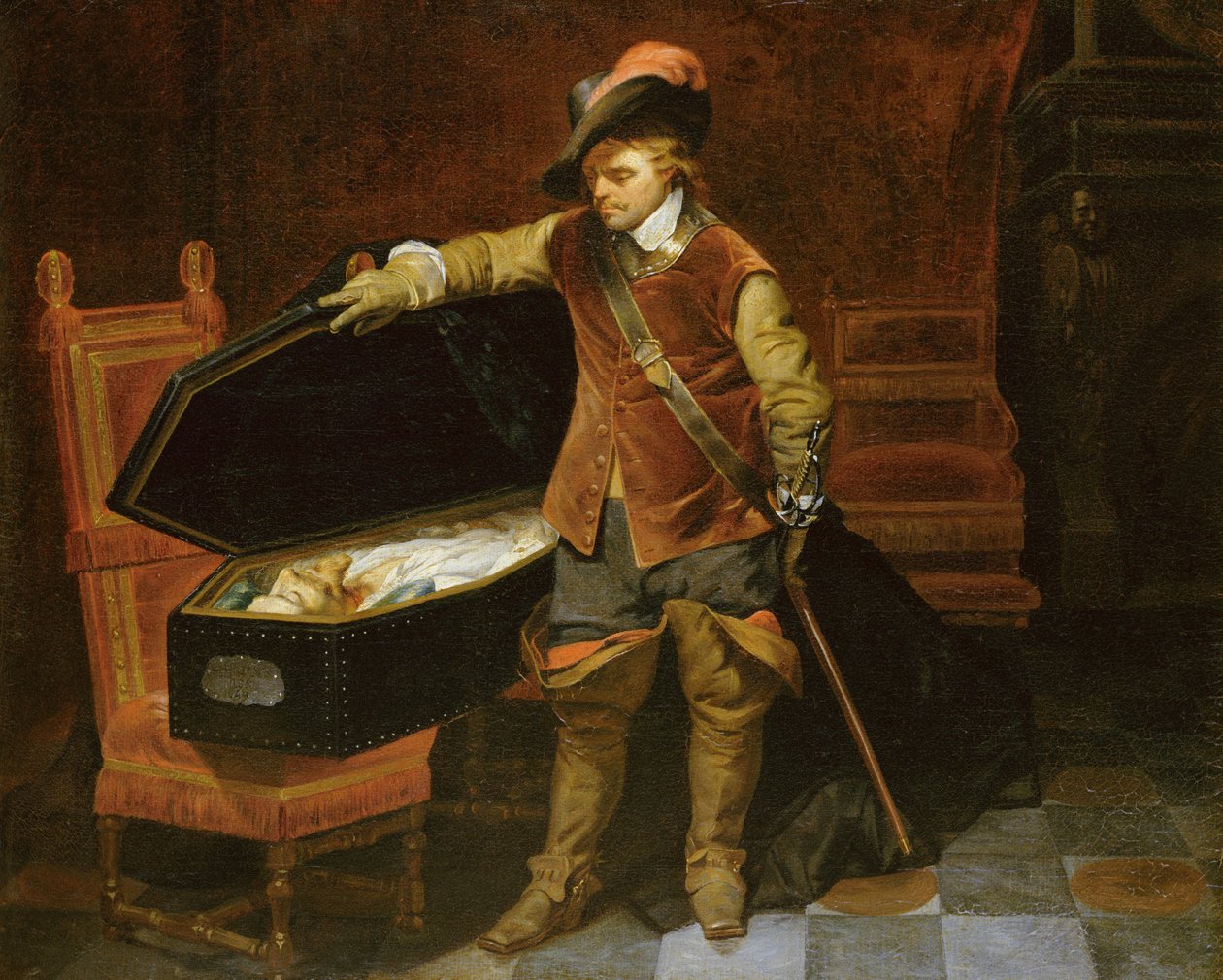 Oliver Cromwell (1599-1658) mit dem Sarg von Karl I. (1600-49), 1846 von Hippolyte Delaroche