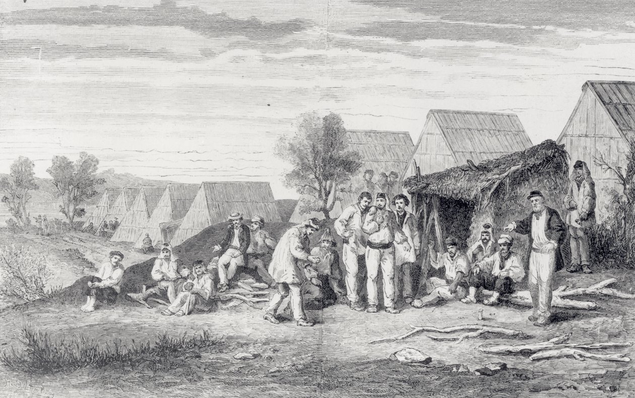 Deportiertenlager auf der Cros-Halbinsel, Neukaledonien, 1873 von Hippolyte Dutheil