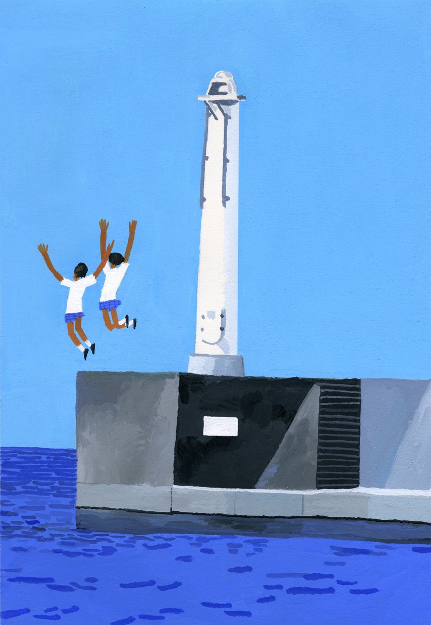 Ein Mädchen springt am Ufer von Hiroyuki Izutsu