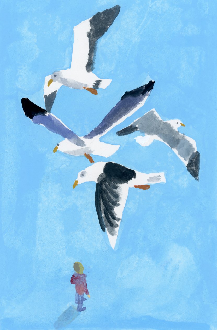 Ein Mann schaut zum Vogel auf, 2017 von Hiroyuki Izutsu
