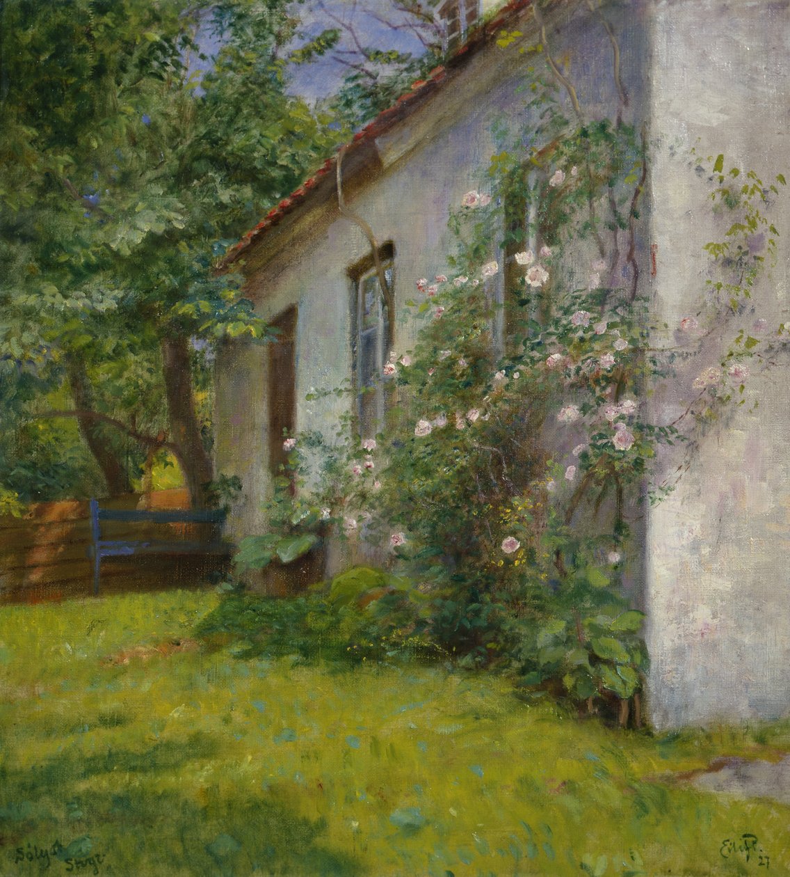 Haus mit Rosenstrauch, Sandø von Hjalmer Eilif Emanuel Peterssen