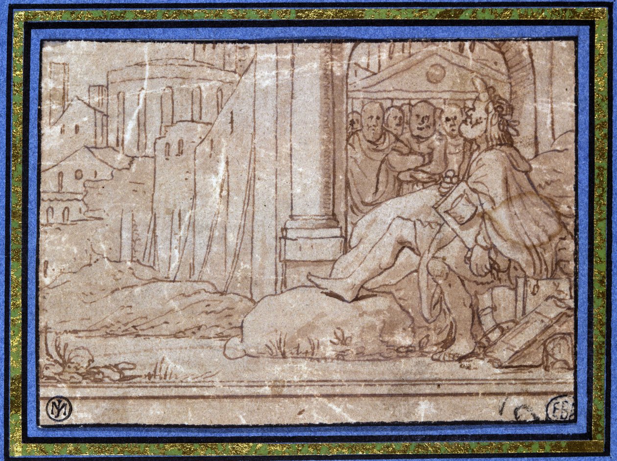 Der Weise (meditierend). Zeichnung von Hobben. 16. Jahrhundert. von Hobben