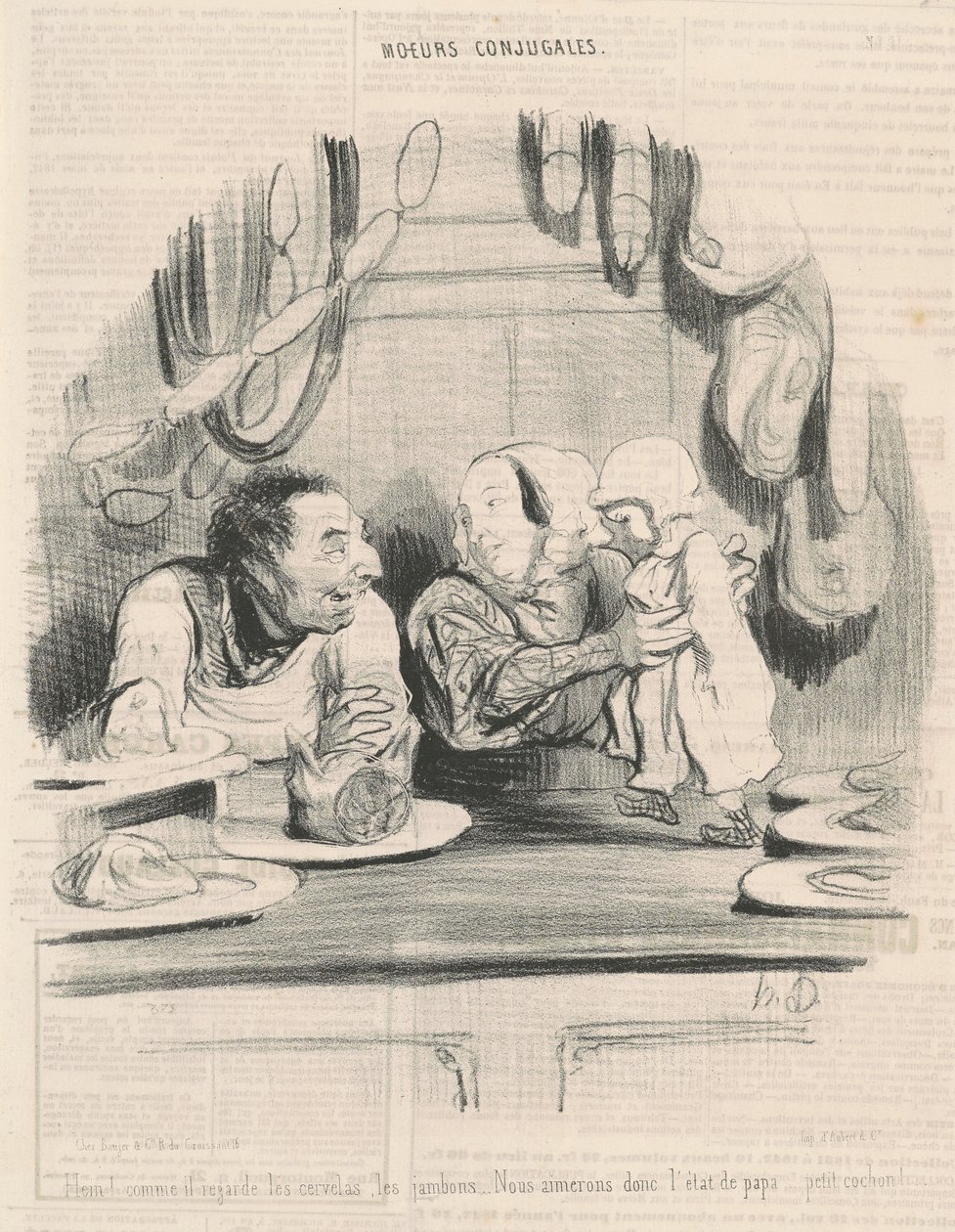 He! Wie er die Cervelas anschaut... von Honoré Daumier