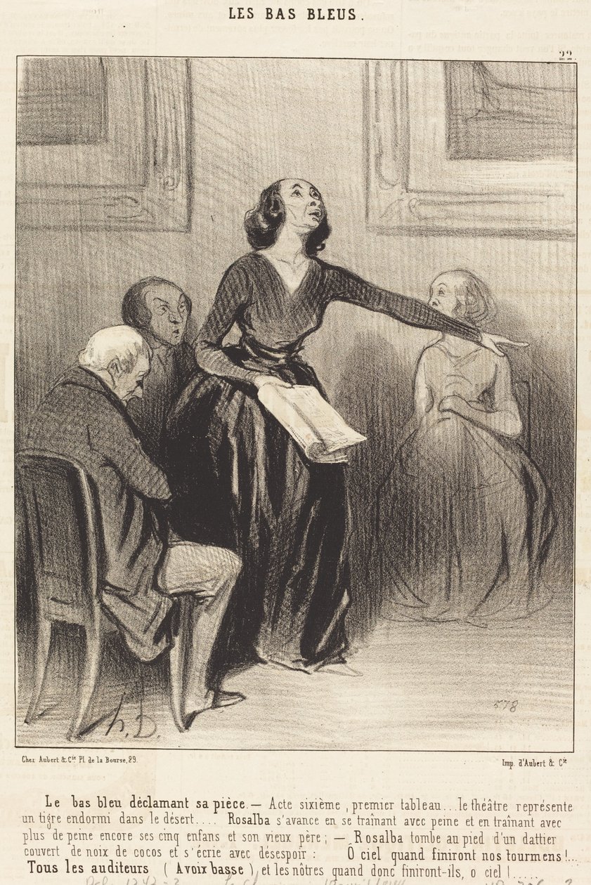 Die Blaustrumpf deklamiert ihr Stück von Honoré Daumier