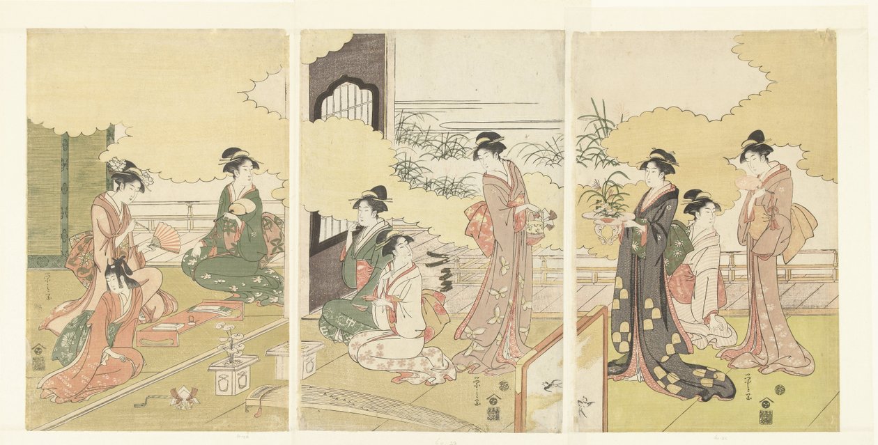 Frauen in einem Freiluftzimmer von Hosoda Eishi