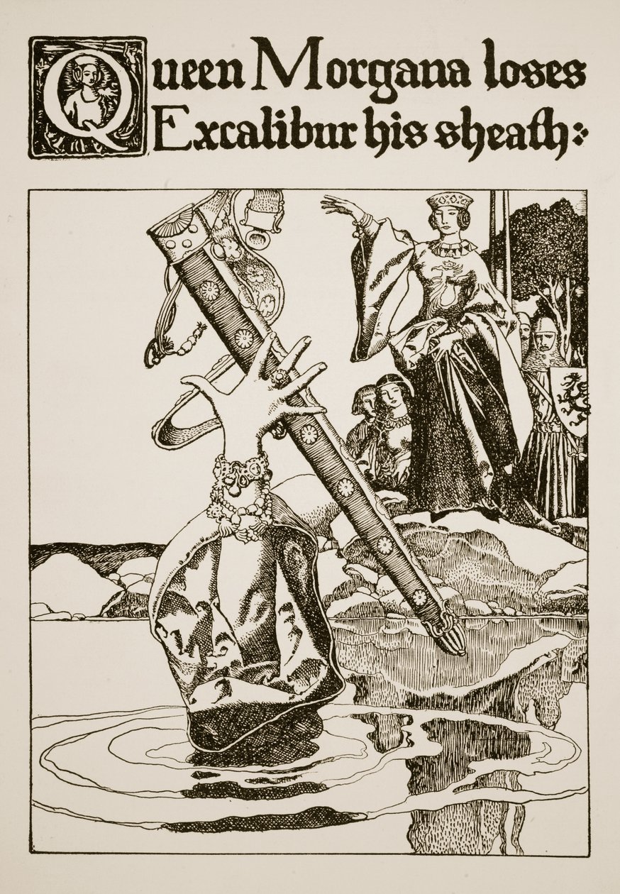 Königin Morgana verliert Excalibur seine Scheide, Illustration aus 