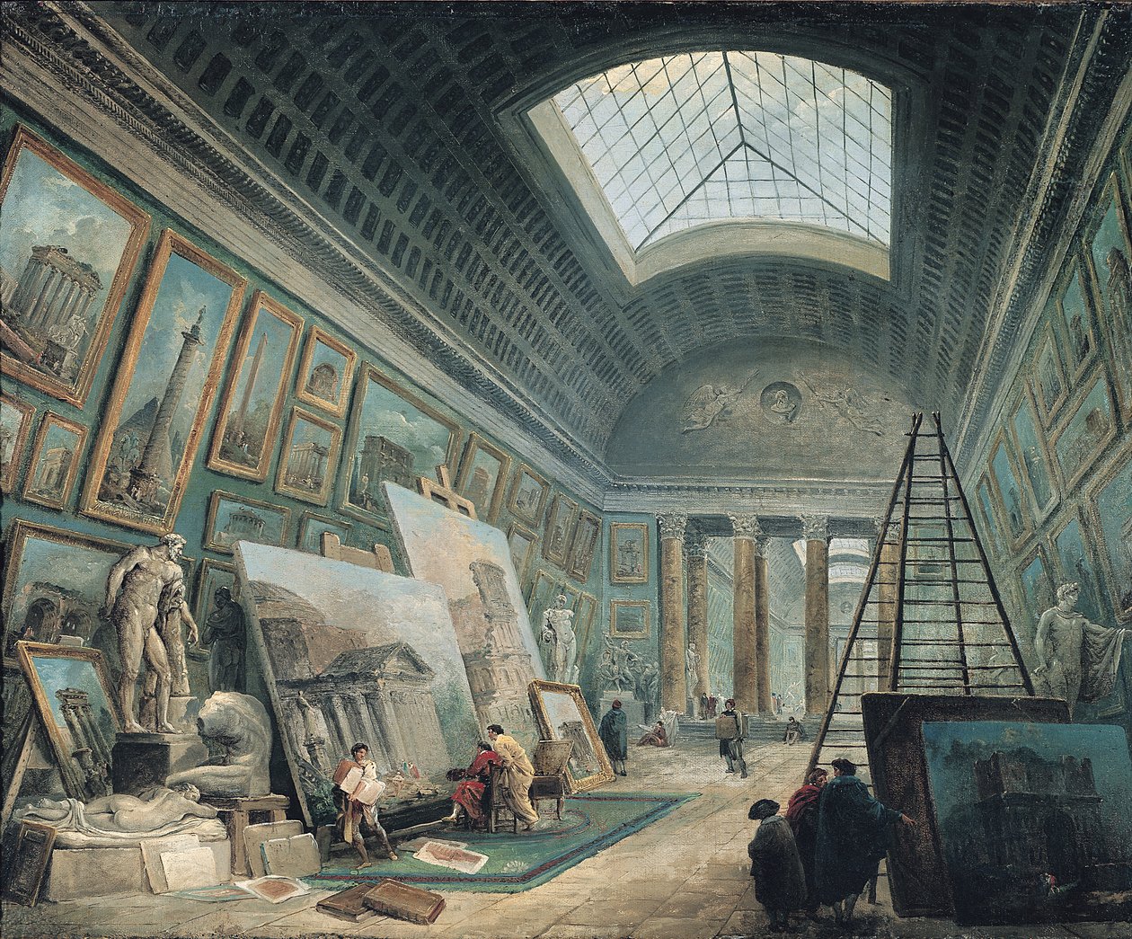 Eine Museumsgalerie mit antiker römischer Kunst, vor 1800 von Hubert Robert