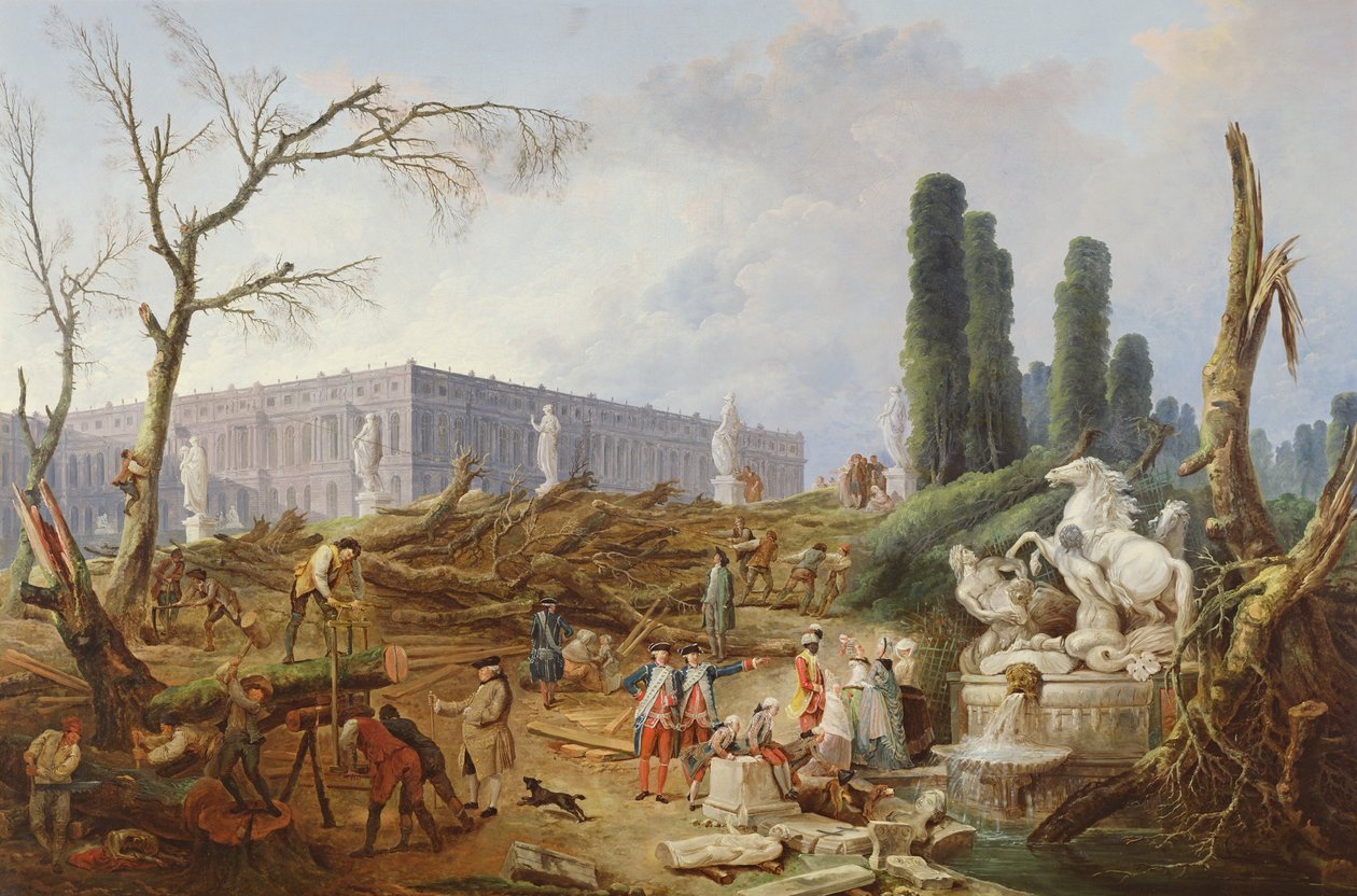 Baumfällung im Garten von Versailles um die Bäder des Apollo, 1775-77 von Hubert Robert