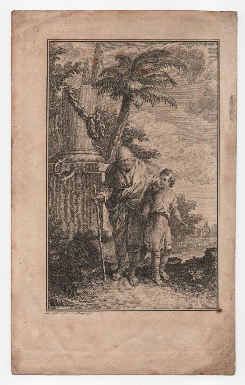 Junge führt blinden Mann, unbekannt (Gravur) von Hubert (after) Gravelot
