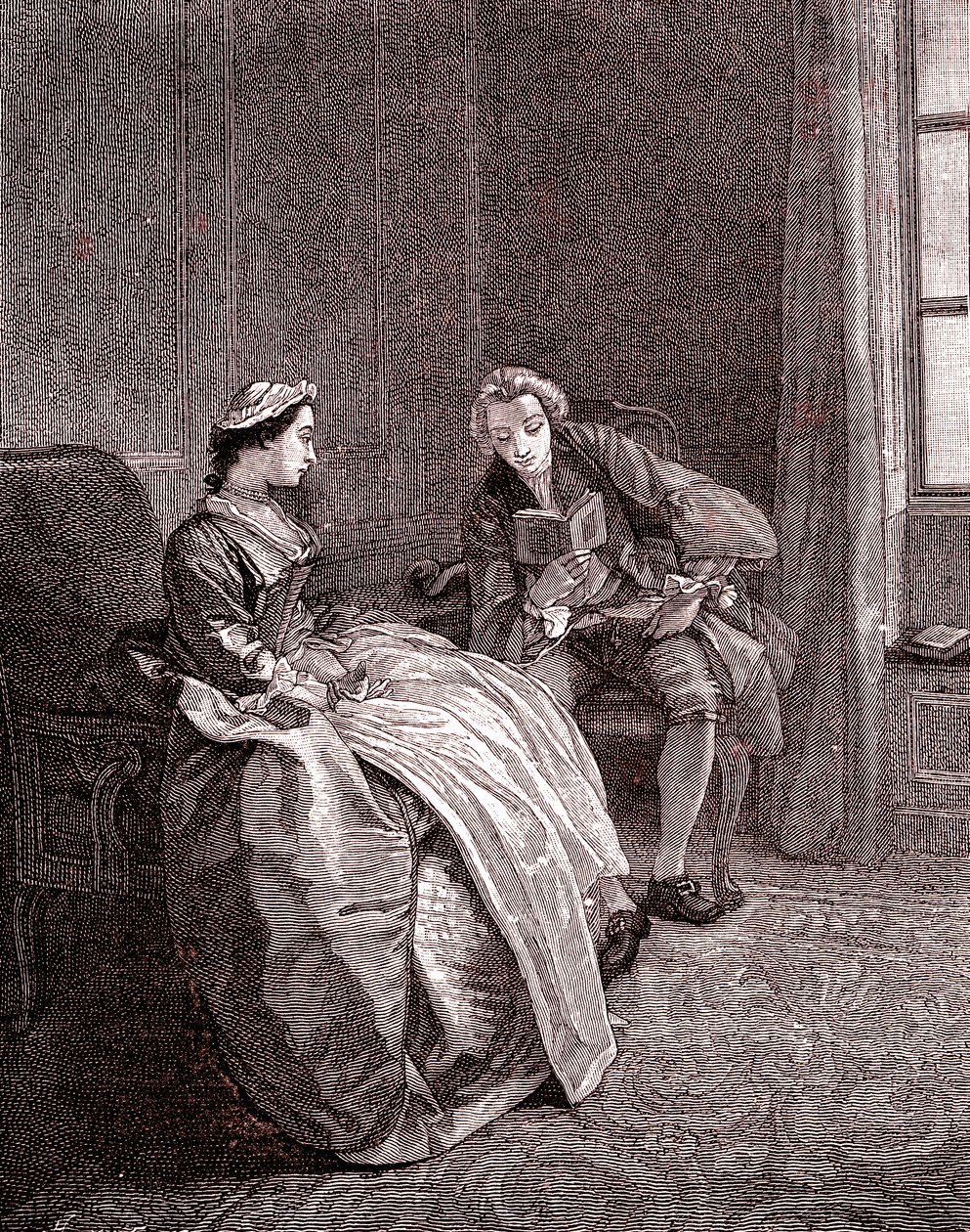 Ein Herr liest im 18. Jahrhundert von Hubert Francois Gravelot