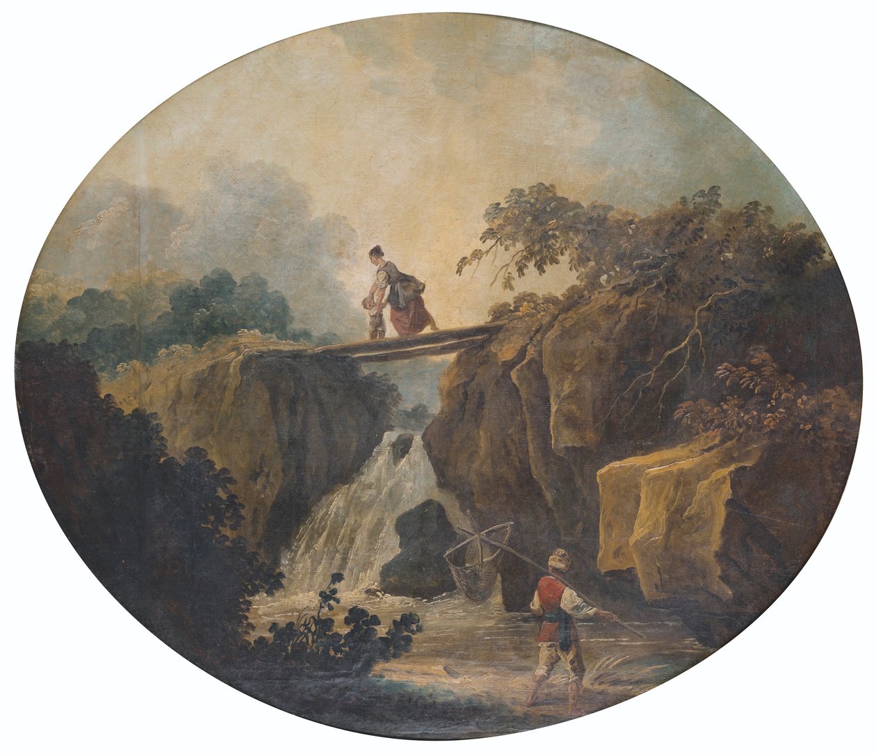 Landschaft mit Wasserfall und Brücke von Hubert Robert